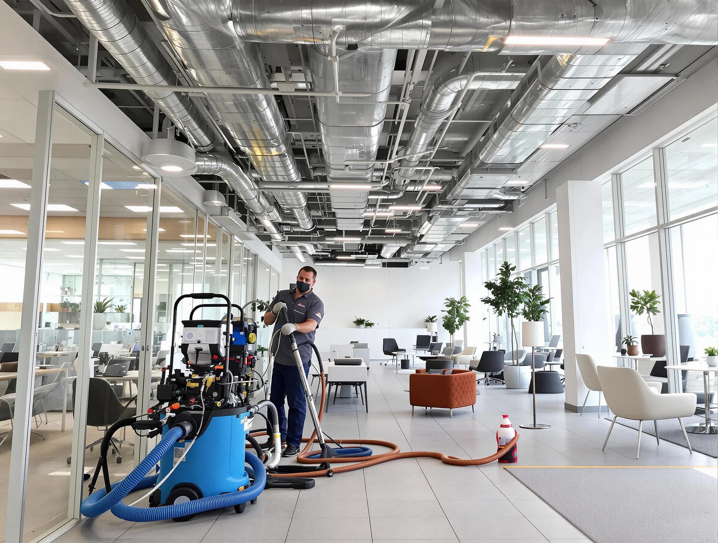 Chino Air Duct Cleaning team conducting comprehensive commercial duct cleaning at a business location in Chino