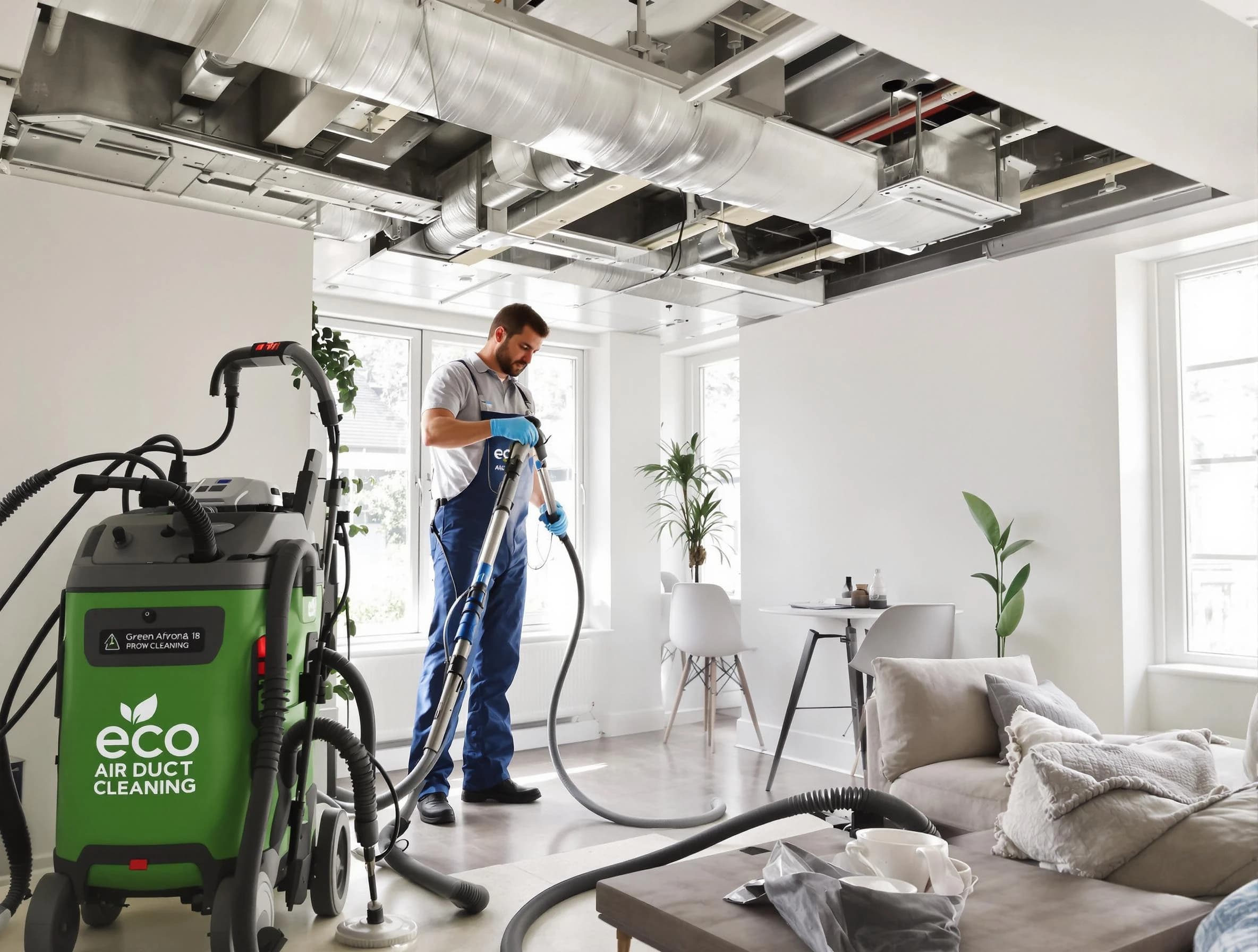 Chino Air Duct Cleaning technician performing eco-friendly duct cleaning using sustainable methods in Chino