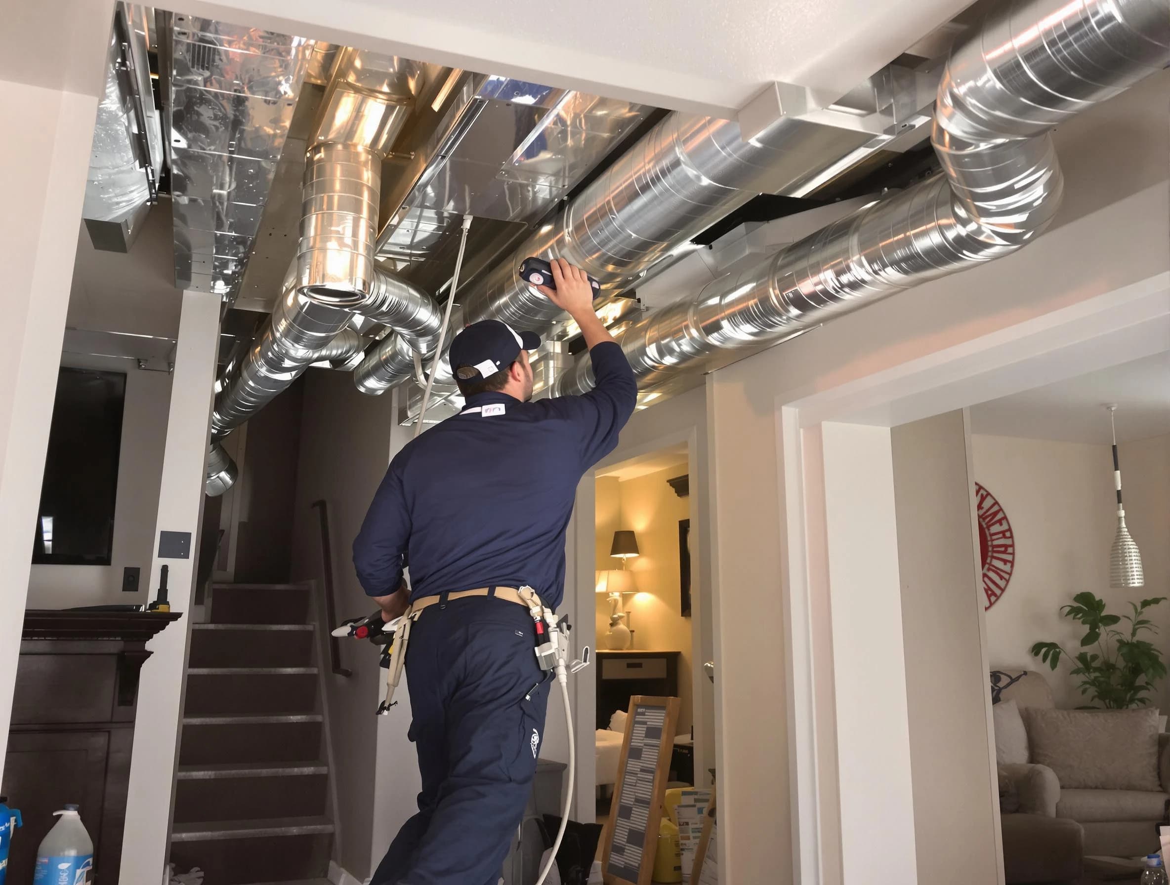 Chino Air Duct Cleaning expert performing specialized duct cleaning in a mobile home in Chino