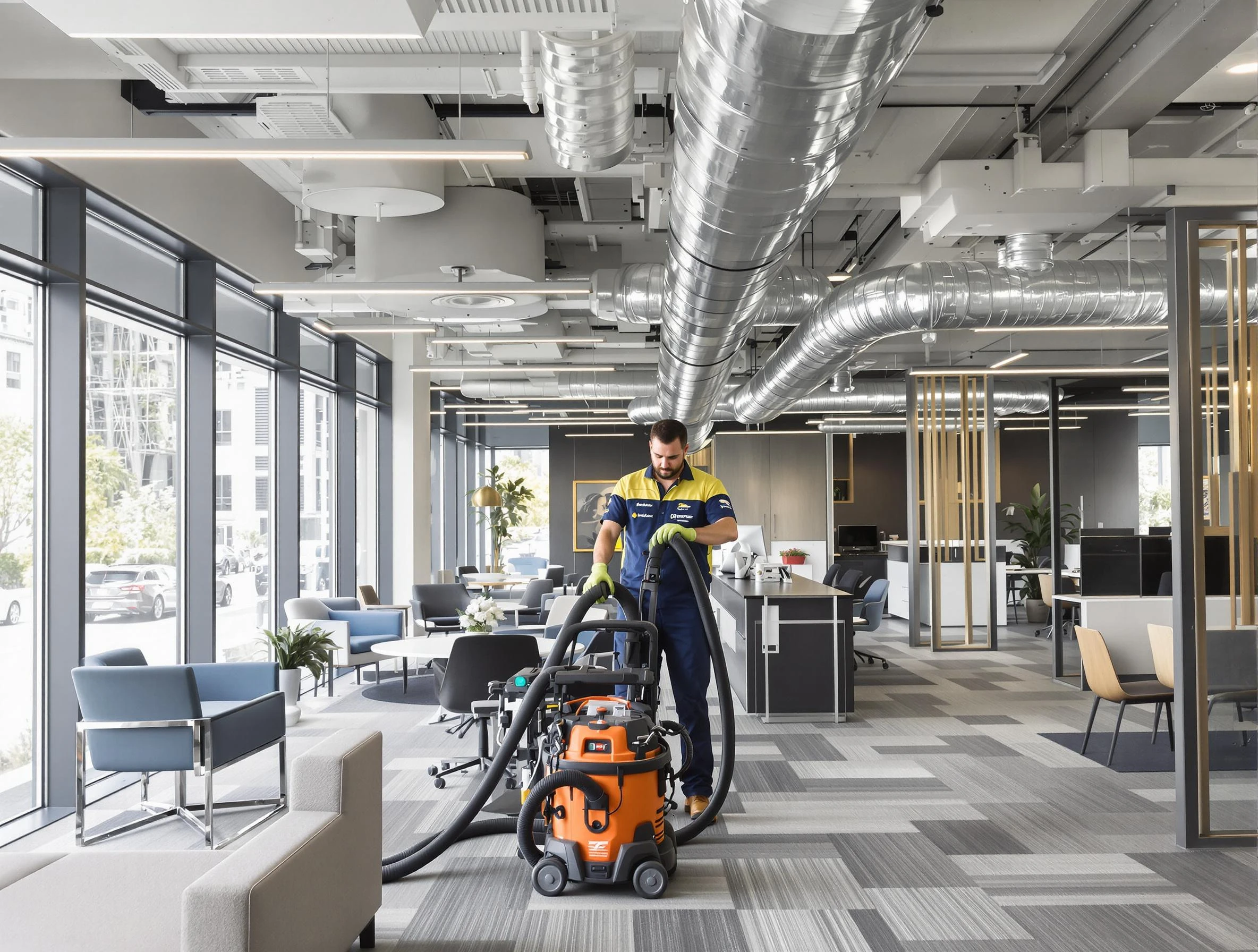 Chino Air Duct Cleaning team performing thorough commercial duct cleaning at a Chino business center